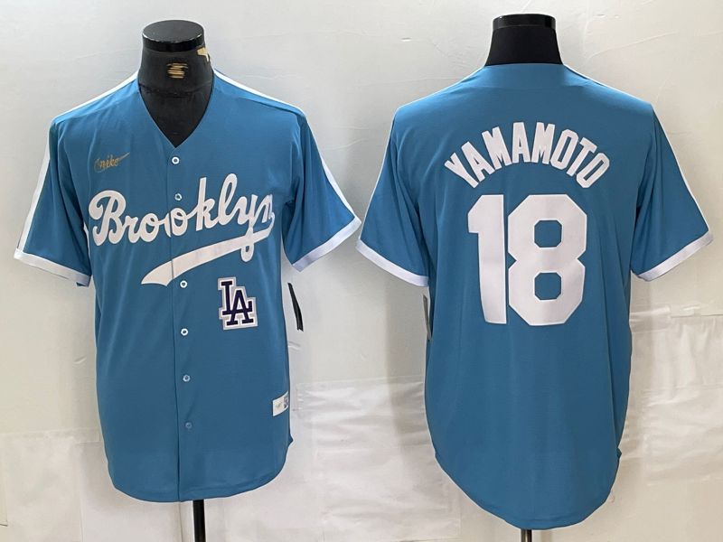 Men Los Angeles Dodgers #18 Yamamoto Light blue Throwback 2024 Nike MLB Jersey style 2->los angeles dodgers->MLB Jersey